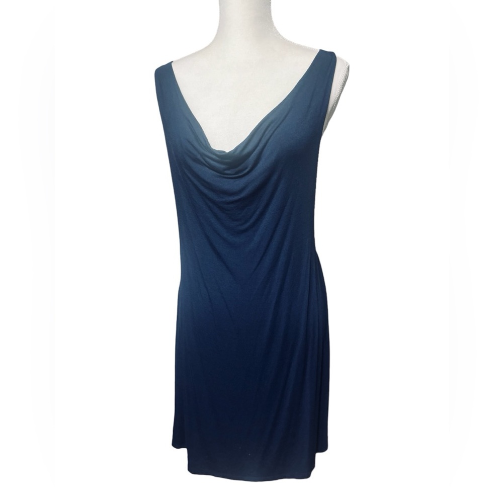 D’Closet Womens Top Dress Sleeveless Blue Scoop Neckline/Cris Cross Back Size Lg